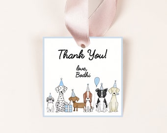 Bewerkbaar label voor verjaardagscadeau hond, puppyfeestje bedankt (directe download) CLP5