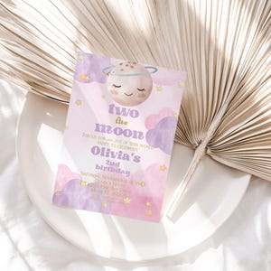 Girl's 2nd Birthday Invitation, Moon and Stars Design (Instant Download) image 3