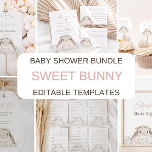 Editable Bunny Baby Shower Invitation, Wildflower Easter Rabbit Baby Shower Invite, Floral Bunny Girl Baby Shower Invitation, BBS138 image 6