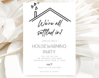 Housewarming Party Invitation, Modern Housewarming Party Invite, Minimalist, We're All Settled In Invitation, Moving Announcement, Corjl