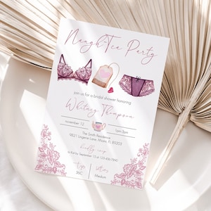 Lingerie Shower Invitation, Modern Lingerie Shower, Lingerie Party Invite, NaughTea Party Invite, Bridal Shower, Instant Download, Editable