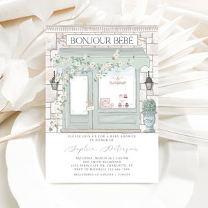 Editable Paris Baby Shower Invitation, Mint French Patisserie Invite, Paris Cafe Baby Shower, French Bakery, Instant Download, CLP173