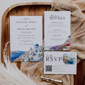 Santorini Hochzeitseinladungspaket, Mediterrane Hochzeitseinladung, Griechenland Hochzeitseinladungsset