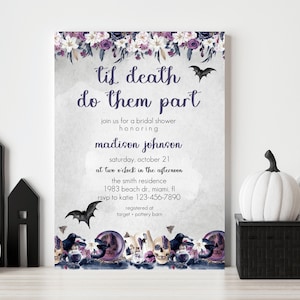Halloween Bridal Shower Invitation template, Gothic Bridal Shower, Til Death Do Them Part, Dark Bridal Shower, Instant Download, Editable