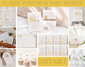 Editable Classic Winnie the Pooh Baby Shower Invitation Bundle (Digital Download) BBS13