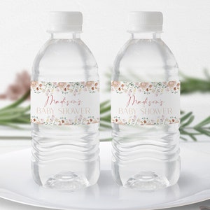 Editable Muted Floral Water Bottle Label, Girl Baby Shower Bottle Label, Floral Bridal Shower, Floral Decoration, Instant Download, CLP1