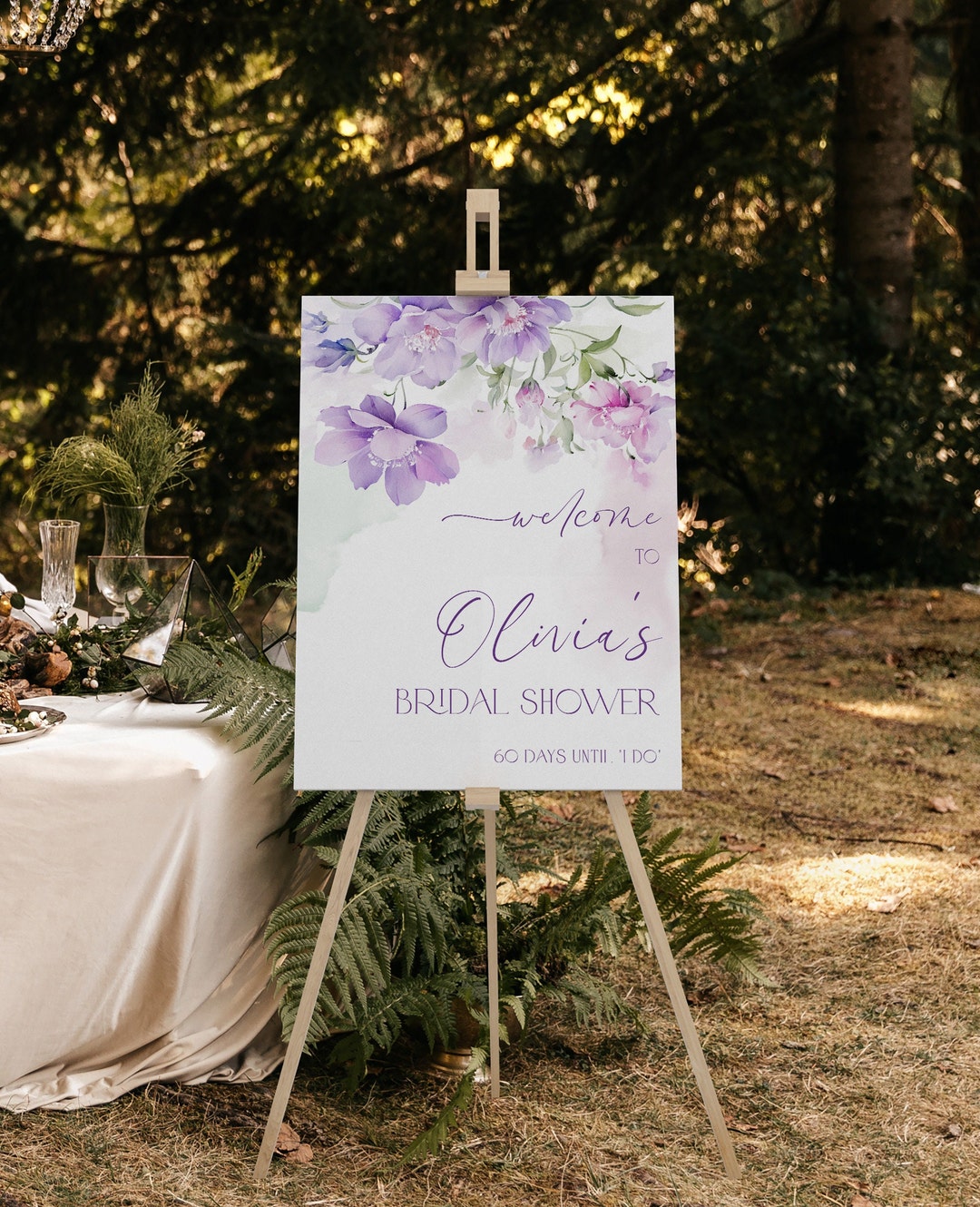 Purple Floral Bridal Shower Welcome Sign, Editable Template (digital ...