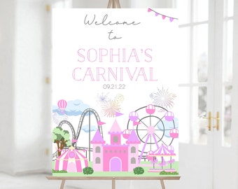 Girl Karneval Geburtstag Willkommensschild, Zirkus Poster Pink (Instant Download)