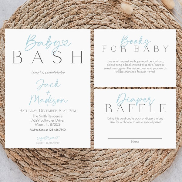 Editable Baby Bash Invitation Bundle, Simple Invite, Minimalist, Boy Baby Shower, Co Ed Baby Shower,  Modern Baby Shower, Instant Download