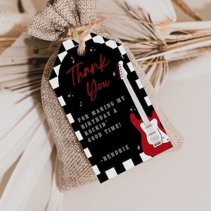 Rock Star Birthday Favor Tag, Red Rock & Roll Birthday Thank You Tag, Boy Punk Rock Birthday, Red Guitar Favor Tag, Two Rocks, BB11