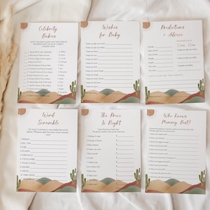 Editable Boho Desert Baby Shower Game Set, Cactus Baby Shower Game Bundle, Southwestern Baby Shower Games, Instant Download BBS2