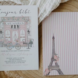 Bearbeitbare Paris-Babyparty-Einladung, Baby-Mädchen-französische Patisserie einladen, Paris-Café, französische Bäckerei, sofortiger Download, CLP28