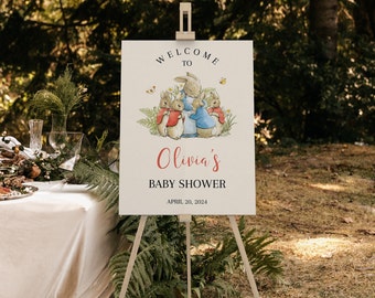 Editable Peter Rabbit Baby Shower Welcome Sign, Printable Gender Neutral Little Bunny Baby Shower Decoration, Easter Baby Shower, BBS45