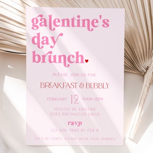 Editable Galentine's Day Brunch Invitation template, Pink Valentine's Day Party Invite, Pancakes + Pajamas Galentine Invitation, CLP200