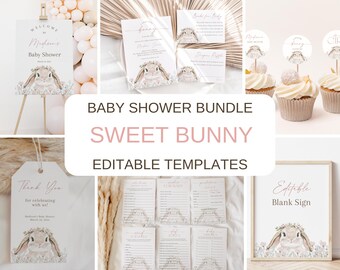 Wildflower Bunny Baby Shower Invitation Bundle (Digital Download) BBS138