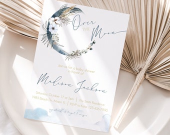 Modèle d'invitation de baby shower Boho Moon Boy (téléchargement numérique)