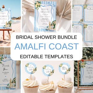 Amalfi Coast Bridal Shower Invitation + Game Bundle, Mediterranean Wedding Shower Invite + Decoration Set, Lemon Coastal Italian, BDS48