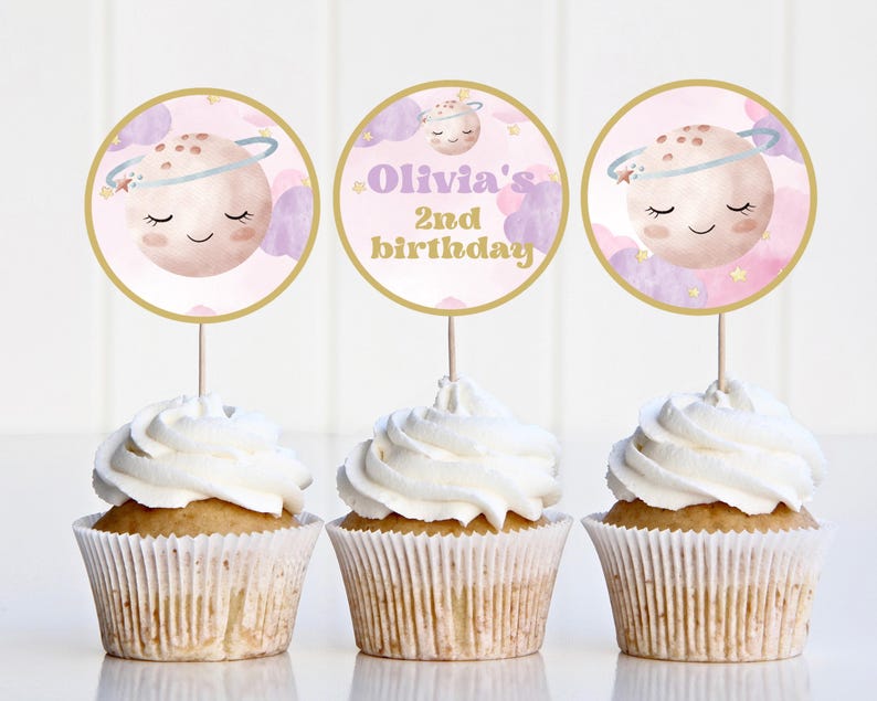 Girl's 2nd Birthday Invitation, Moon and Stars Design (Instant Download) image 7