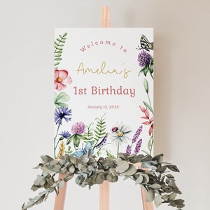 Wildflower 1st Birthday Party Welcome Sign, Wildflower Welcome Poster, Boho Birthday, First Birthday Flowers, Instant Download