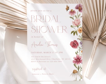 Editable Wildflower Bridal Shower Invitation template, Garden Floral Bridal Shower Invite, Printable Spring Bridal Shower, BDS5