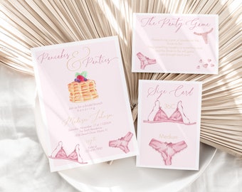 Uitnodiging pannenkoeken en slipjes, moderne lingeriedouche, lingeriefeestje uitnodigen, vrijgezellenfeest, vrijgezellenfeest, direct downloaden, bewerkbaar