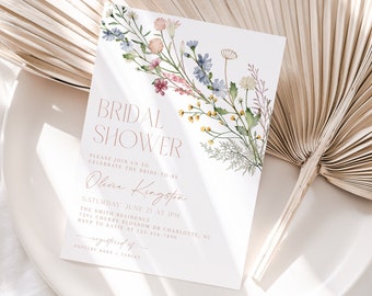 Wildflower Bridal Shower Invitation, Floral Spring Bridal Shower Invite, Editable Floral Bridal Shower Invitation Template, CLP61