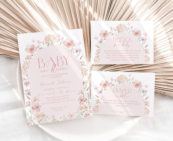 Baby In Bloom Invite, Editable Printable | Corjl Template | Pink Floral Arch Bundle BBS88