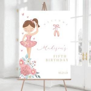 Ballerina Birthday Party Welcome Sign template, Ballet Dancer Birthday Decoration, Editable Floral Ballerina Poster, Instant Download, BB2