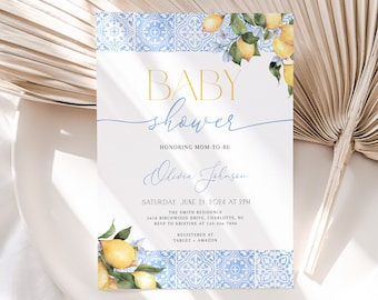 Lemon Tile Baby Shower Invitation, Amalfi Coast, Editable (Digital Download) BBS65