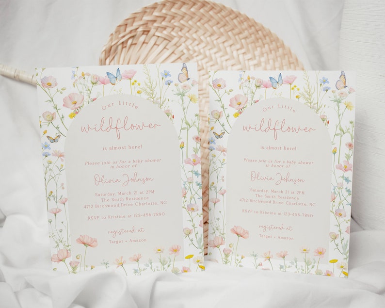 Invitation Fleurs Sauvages | Ensemble floral rose pastel modifiable - Pack imprimable Corjl | Invitation 5x7 BBS90 image 6