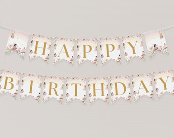 Editable Fairy Birthday Banner, Whimsical Garden Decor (Instant Download) CLP36