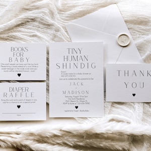 Editable Tiny Human Shindig Invitation Bundle template, Simple Invite, Minimalist, Co-Ed Baby Shower, Modern Baby Shower, Instant Download