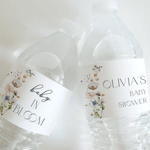 Editable Wildflower Water Bottle Label, Gender Neutral Dainty Floral Baby Shower Decor, Printable Garden Wildflower Water Label, BBS130