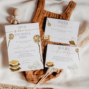 S&#39;more Baby Shower Invitation Bundle template, Camping Baby Shower, Smore Fun Baby Shower, Rustic Baby Shower, Instant Download, Editable
