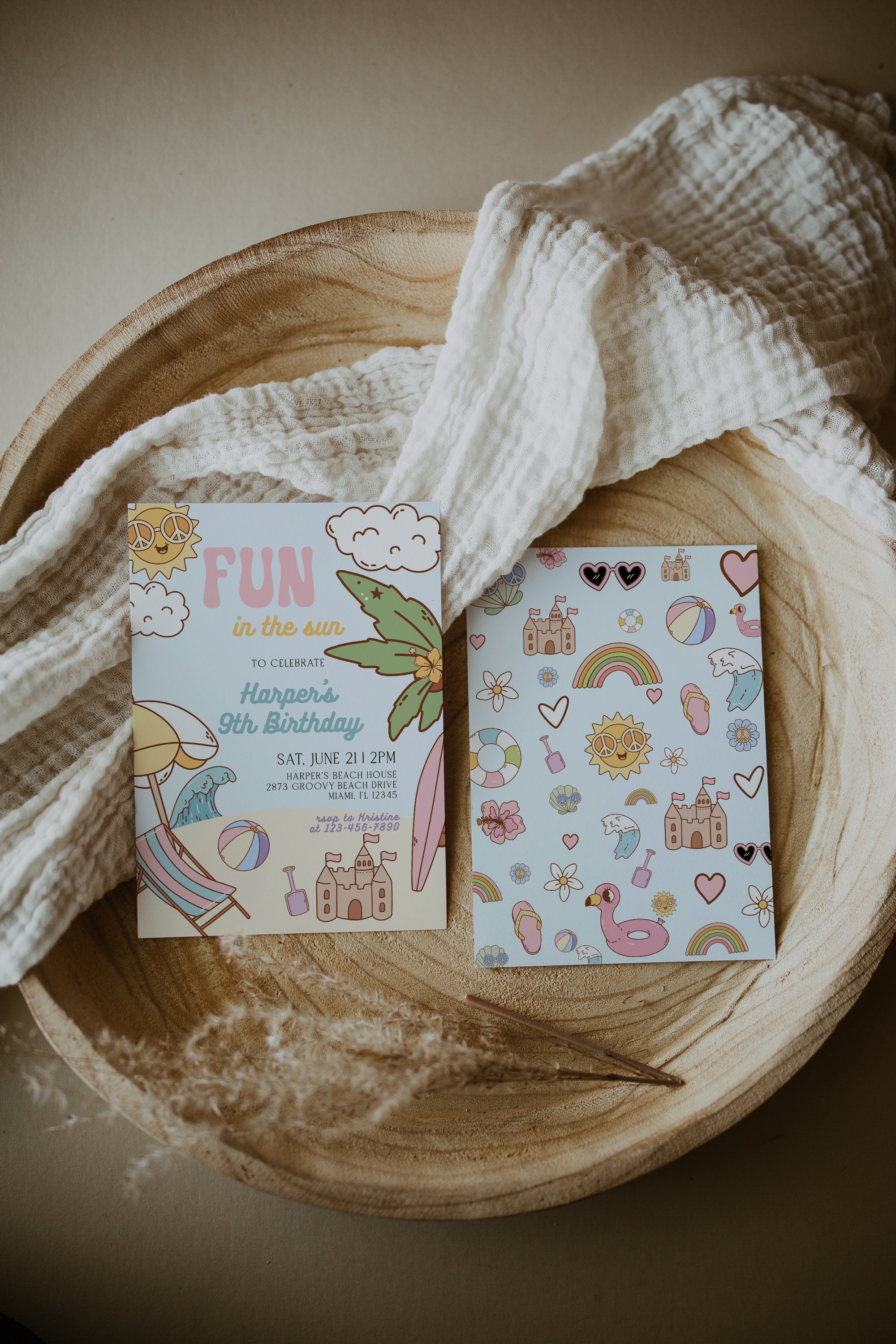Retro Birthday, Groovy Pool Party Invite | Beach Printable