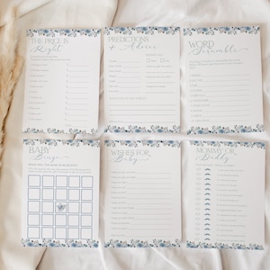 Baby in Bloom Baby Shower Game Bundle, Boy Baby Shower, Wildflower Shower Baby Games, Blue Floral Baby Shower Printable Baby Game, CLP51
