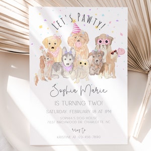 Dog Birthday Invitation: Pink Puppy Theme - Editable Template CLP201