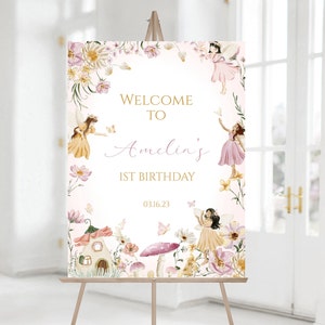 Editable Fairy Birthday Welcome Sign, Enchanted Fairy Welcome Poster, Garden Fairy 1st Birthday Welcome Sign, Instant Download, CLP36