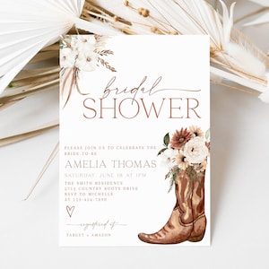 Boho Country Western Bridal Shower Invitation, Cowgirl Boots Bridal Shower Invite, Boho Floral Cowboy Shower Invitation, CLP75