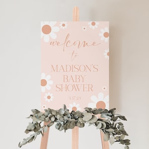 Editable Daisy Baby Shower Welcome Sign, Bohemian Daisy Baby Shower Welcome Poster, Girl Baby Shower, Instant Download