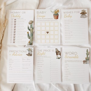 Little Cowgirl Baby Shower Game Bundle, Printable Country Western Baby Shower Game Set, Cactus Cowboy Boots, Boho Baby Shower,  CLP77