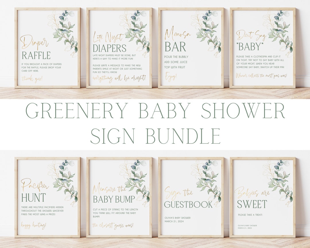 Editable Greenery Baby Shower Sign Bundle, Printable Eucalyptus Baby ...