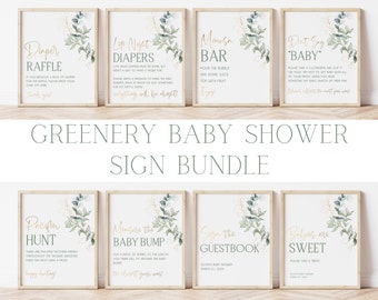 Editable Greenery Baby Shower Sign Bundle, Printable Eucalyptus Baby Shower Decoration, Gender Neutral Baby Shower Decor, BBS37