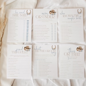 Boho Country Western Bridal Shower Game Bundle, Cowgirl Hat Bridal Shower Game Set, Boho Floral Cowboy Shower Games, Horseshoe CLP75