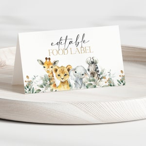 Editable Safari Animal Food Label, Jungle Party Animal Food Tent ...