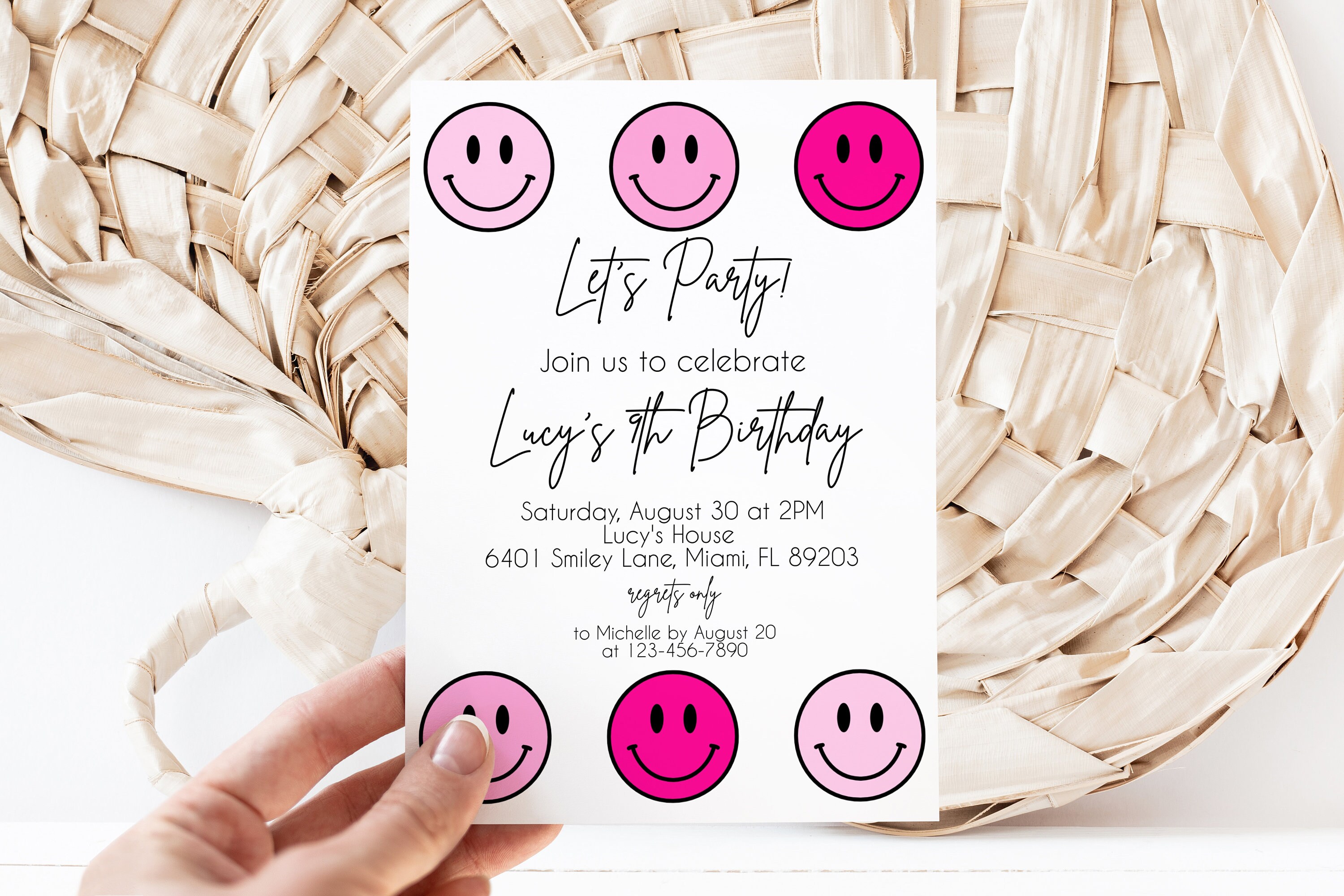 Smiley Birthday Invitation Smiley Face Editable Template Etsy