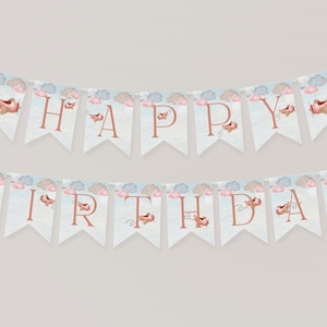 Girl Airplane Party Happy Birthday Banner , How Fast Time Flies theme, Girl First Birthday Party Decoration, Instant Download