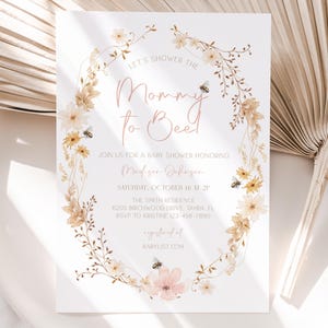 Editable Bee Baby Shower Invitation, Wildflower Bee Baby Shower Invite, Bee Baby Shower Invitation Template, Mommy to Bee, BBS114