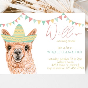 Editable Llama Birthday Invitation template, Llama Party Invite, Whole Llama Fun, Girl Llama Invitation, Instant Download