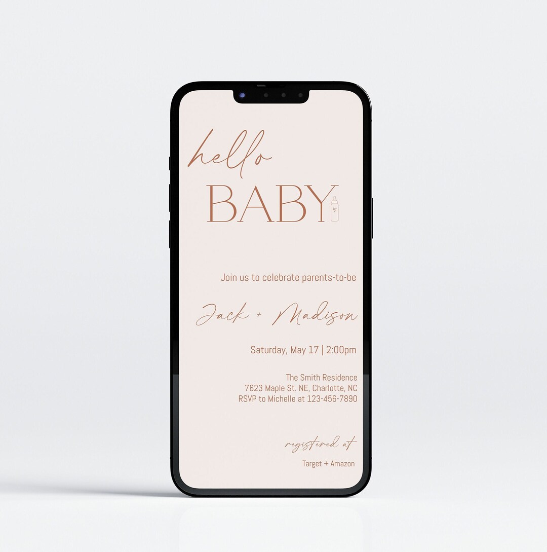 Editable Boho Minimalist Baby Shower Evite Invitation, Minimal Coed